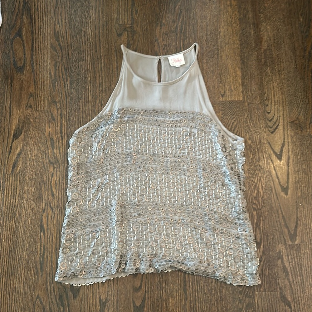 Parker Silver Grey Sleeveless Beaded Top